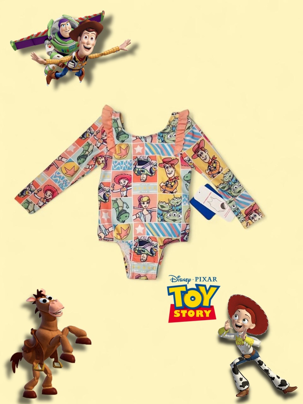 Disney Toy Story Girls Multicolor Long Sleeve One-Piece Swimsuit